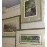 Three colour etchings of local scenes by local artist, Roger St. Barbe, inc. "Sunset, Charmouth