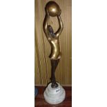 Art Deco bronze figure of dancing lady with ball, 17" on marble base