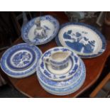 Assorted blue and white dinner ware