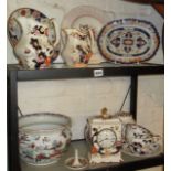 Collection of Masons Ironstone china, inc. mantle clock, chamber pot, jugs etc (12 pieces)