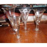 Four 19th c. wine glasses, inc. air twist stem with etched rim