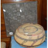 Tribal Art: African carved chess board and a lidded woven basket