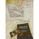 WW2 silk map scarves x 2, Interim Report on Missing Personnel Copy 11, brass button polisher,