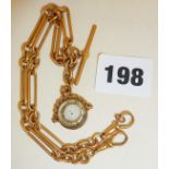 18ct gold fob pocket watch chain with remains of gold fob compass (this is 9ct and has a glass face)