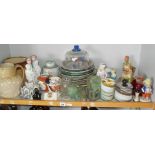 Large quantity of assorted antique pottery and glassware including plates, figures, harvest jugs