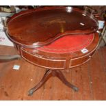 Edwardian inlaid mahogany tray and a reproduction leather topped "drum" wine table