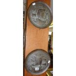 Pair of Arts & Crafts copper wall plates with embossed galleons