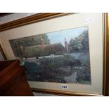 Watercolour painting of Hardys Cottage and garden by Tony ROUSELL, local artist