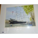 Watercolour painting of the Cutty Sark at Greenwich by Chris Neaves