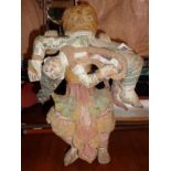 Unusual 19th/20th c. Burmese polychrome carved limewood deity figure sculpture