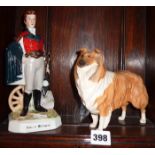 Beswick Collie dog and Duke of Wellington figure