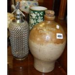 Stoneware flagon impressed mark "Tribe & Son, Chatham, 1815" (approx 12" high) , a soda syphon and