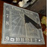 Victorian vertical wall sundial with slate back and iron gnomon