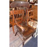 19th c. scroll arm stick back kitchen elbow chair
