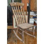 Victorian pine splat back rocking nursing chair