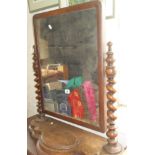 Large Victorian mahogany dressing table mirror with turned barleytwist supports on shaped platform