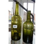 Two 19th c. French green glass wine bottles with embossed seal maker's marks