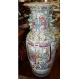 19th c. Chinese porcelain large Famille Rose warriors vase (hairline crack), 60cm