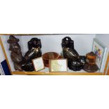 Tribal Art: Carved African figure together with a treen turned ebony tobacco box and ashtray.