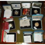 Royal Mint: Collection of 10 assorted silver proof coins in cases with COA's