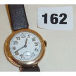 WW1 9ct gold military trench type wrist watch, George Stockwell 1915