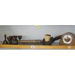 Chinese bronze grain scoop/silk iron, a Chinese brass padlock, a bronze model cannon barrel and