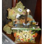 Painted wood mechanical toy cuckoo clock and a ceramic mantle clock
