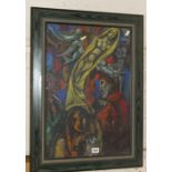 Mary KRISHNA (1909-1968), an abstract watercolour painting of "The Ascension of Jesus"
