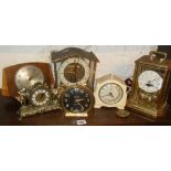 Six various 20th c. mantle clocks, inc. Smiths white bakelite etc.