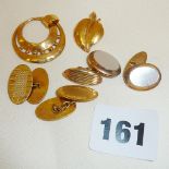 Pair of 9ct gold cufflinks (approx 5.5g), and other yellow metal pendants and cufflinks (untested)