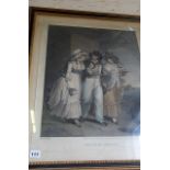 Large 18th c. colour engraving titled "British Plenty" of a Jack Tar with two women after the