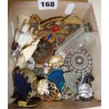 Box containing vintage jewellery - brooches, necklaces, etc.