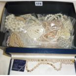 Large quantity of vintage simulated and faux pearl necklaces