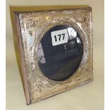 Square hallmarked silver photo frame with repousse swag and bows pattern