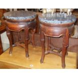 Pair Chinese hardwood table stands with blue granite tops