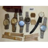 Mixed lot of vintage men's wrist watches, makers include Omega, Bulova, Seiko etc.