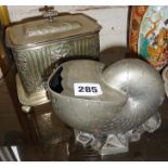 Victorian silver plated nautilus shaped spoon warmer and a Victorian Queens plate rectangular lidded