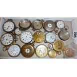 Collection of old pocket watches and parts, some silver