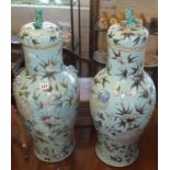 Pair of large Chinese turquoise vases & covers, 67cms high