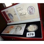 Royal Mint and Bank of England cased £10 note and silver Crown set 1996