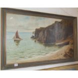 Buckley Ousey (1851-1889) large oil on canvas of a West Country coastal scene with fishing boat