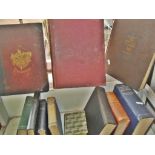 Shelf of old Atlases & military books including "The Thames from its Rise to the Nore" by Walter