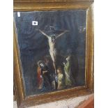 19th c. gilt-framed oil on canvas of the Crucifixion