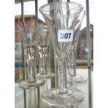 Four 19th c. wine glasses, including air twist stem with etched rim