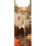 Art Deco brass 'lady' table lamp with white shade