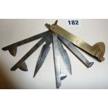 Victorian medical or veterinary rare six-bladed steel & brass fleam by Gimel David