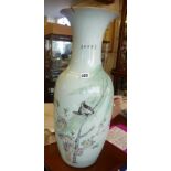 Tall Chinese calligraphy & birds vase, 58cms high (firing fault to rim)