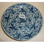 Chinese porcelain blue & white stork bowl with 6 character mark under