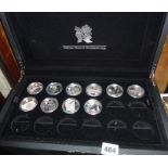 Part case of the silver 18-coin set celebrating the 2012 UK Olympics, by Royal Mint (ten coins only)
