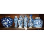 Nine various Chinese blue & white vases & jars (A/F)